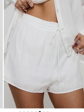 Princess Polly White Drawstring Linen-Blend Athletic Shorts